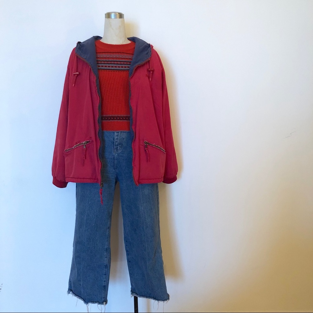 BDG - Red Orange Crop Sweater + Blue Pattern
